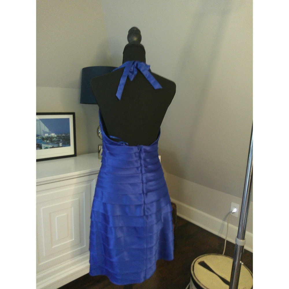 BCBGMAXAZRIA Cocktail‎ Dress Womens 8 Blue Good Satin Tiered Halter Mini - Picture 11 of 12